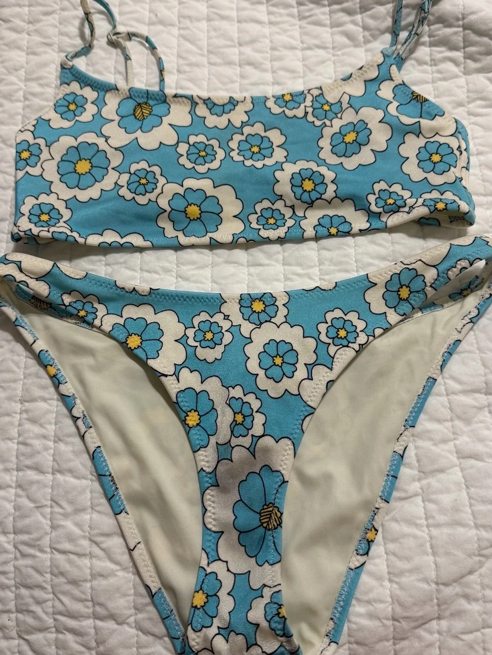 triangl swimwear Light Blue Floral Bikini Top small bottoms and small ++ top!